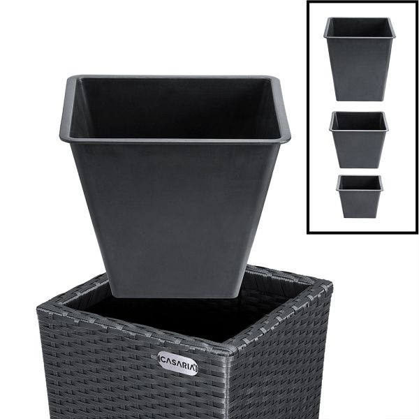 casaria Polyrattan Blumentopf 3er-Set Schwarz, 106644