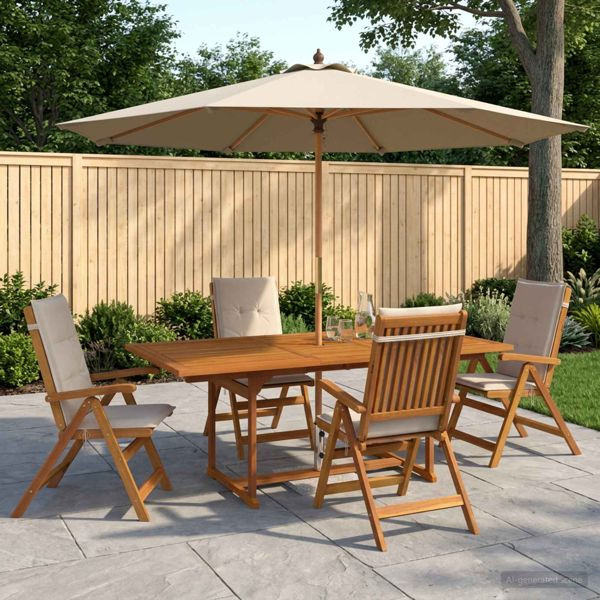 vidaXL Essgruppe für draußen mit Sonnenschirm 6-teilig Cremeweiß, 3438534