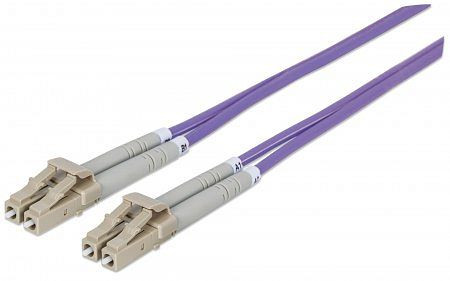INTELLINET Glasfaser LWL-Anschlusskabel, Duplex, Multimode, LC/LC, 50/125 µm, OM4, 20 m, violett, 750981
