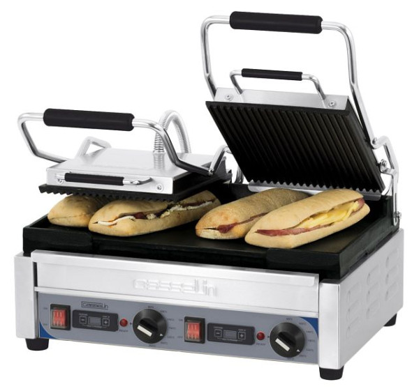 Casselin Panini-Grill 2-fach - Premium - Gerillt / Glatt mit Timer, CGP2RLPT