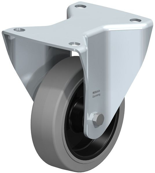 Blickle BH-POEV 125R-3-SG Stahlblech-Bockrolle, Schwerlast-Ausführung, mit Anschraubplatte, Elastik-Vollgummi, Grau, 441972