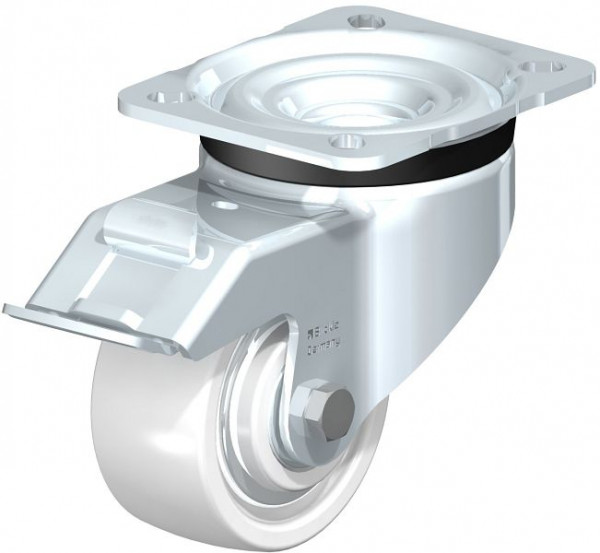 Blickle LK-SPO 80K-FI-FA Stahlblech-Lenkrolle, schwere Ausführung, mit Anschraubplatte & Feststeller, Polyamid, Weiß, 852828