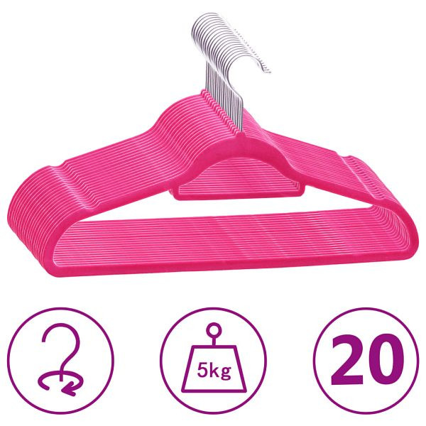 vidaXL 20 Stück Kleiderbügel-Set Anti-Rutsch Rosa Samt, 289923