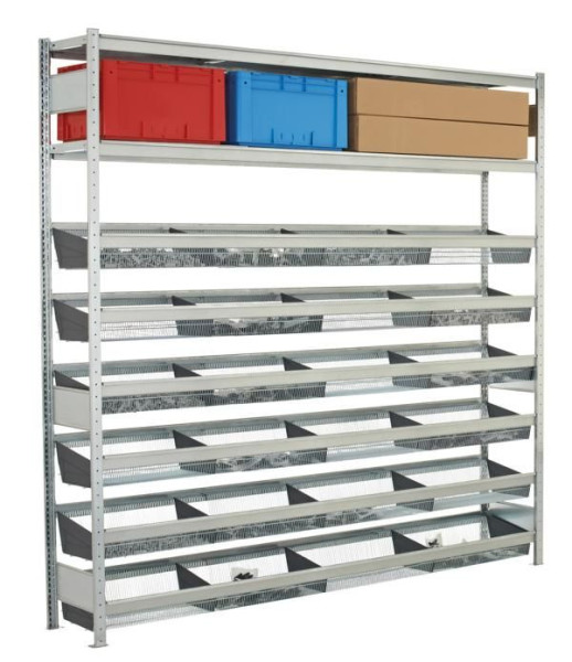 Schulte Grundregal, Weitspannregal WS 2000 mit Gitterkörben 2500 x 2500 x 400 mm, verzinkt, 15297