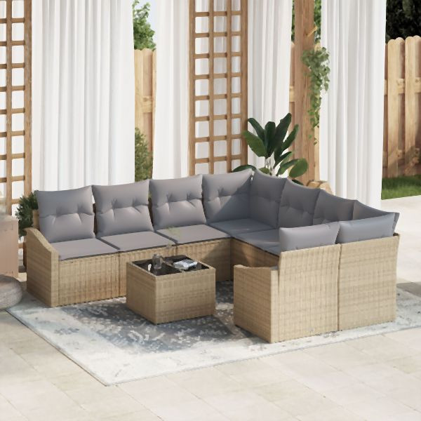 vidaXL Garten Sofa Set 9-teilig Beige, Grau Rattan, Polyester, 3355329