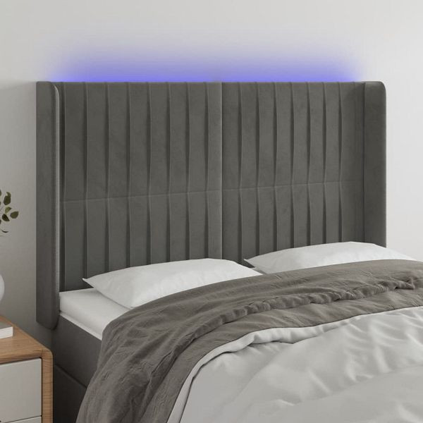 vidaXL LED Kopfteil Hellgrau 147x16x118/128 cm Samt, 3124334