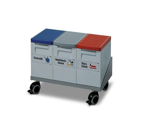 DENIOS Wertstoffsammelstation bestehend aus 3 x 15 Liter Sammelboxen und Rollwagen, 116002
