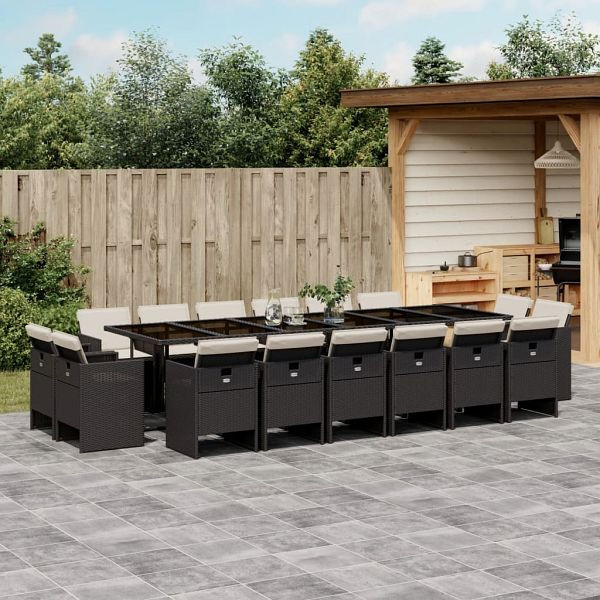 vidaXL 17-teilig Garten-Essgruppe mit Kissen Schwarz Poly Rattan, 3277829