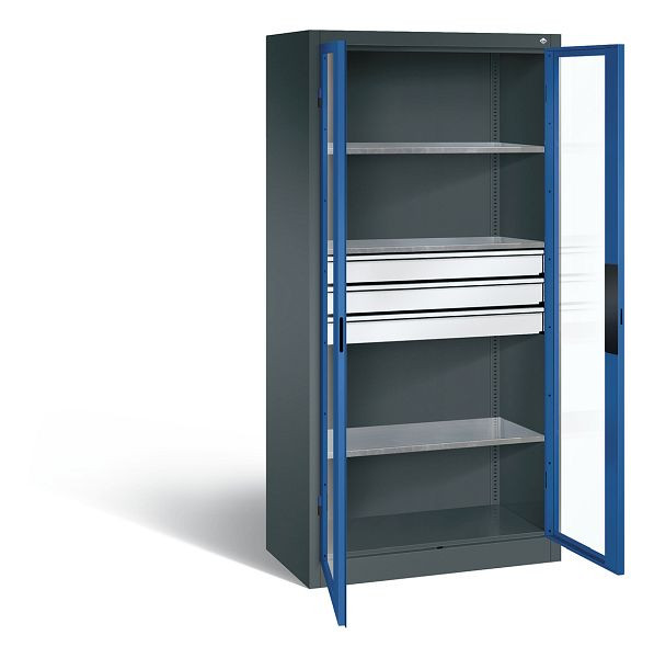 C+P Werkzeugschrank Acurado, H1950xB930xT500mm, Farbe: Anthrazitgrau / Enzianblau, Muldengriff, 8921-55302 S10010