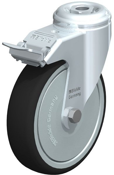 Blickle LKRA-PATH 126K-FI-FK Apparate-Lenkrolle mit Rückenloch & Feststeller, Thermoplastisches Polyurethan, Grau, 754851
