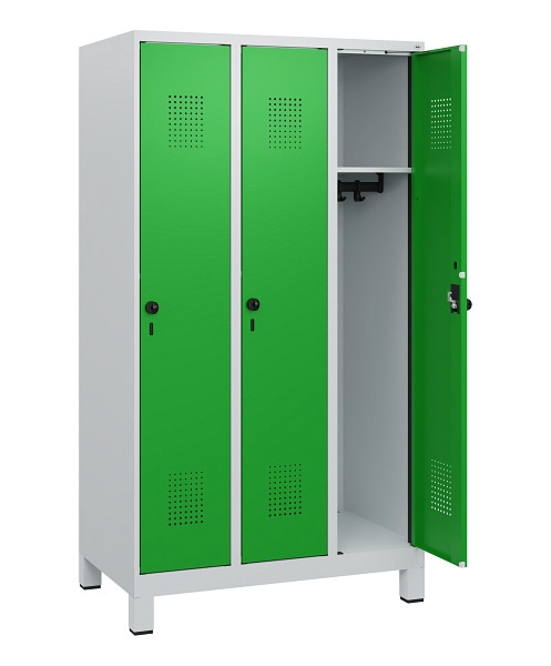 C+P Spind Evolo PLUS, Füße, 3 Abteile, 1630x900x500mm, 7035/6037, Drehriegel, 0490105-30 S10011