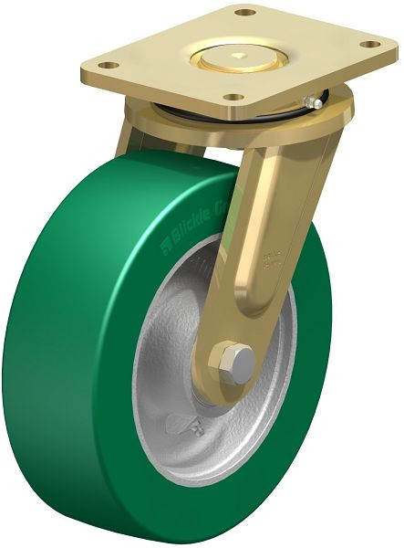 Blickle LS-GST 252K Stahlgeschweißte Schwerlast-Lenkrolle, schwere Drehkranz-Ausführung, Blickle Softhane®, Grün, 755051
