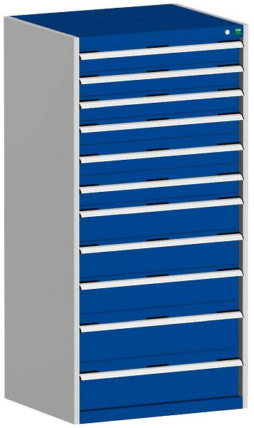 bott cubio Schubladenschrank bestückt mit 11 Schwerlastschubladen BxTxH: 800 x 650 x 1600 mm, RAL 7035/5010, 40020070.11V
