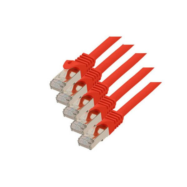 S-Conn RJ45 Patchkabel S/FTP, PIMF, Rohkabel CAT 7 Halogenfrei VE: 5 Stück, rot, 0,25m, 75511-0.25R-SET5