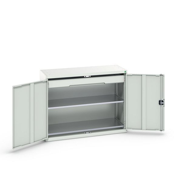 bott verso Flügeltürschrank mit Schublade, mit 2 Fachböden und 1 Schublade, BxTxH: 1300 x 550 x 1000 mm, Lichtgrau / Lichtgrau, 16926604.16