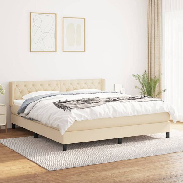 vidaXL Boxspringbett mit Matratze Creme 160x200 cm Stoff, 3129966