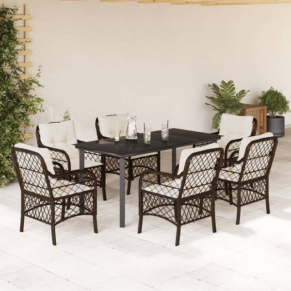 vidaXL 7-teilig Garten-Essgruppe mit Kissen Braun Poly Rattan, 3212121