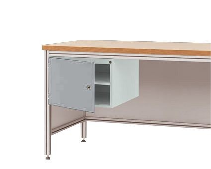 Manuflex Gehäuse-Unterbau für ALU-Arbeitstische, Nutzhöhe 300 mm mit Türanschlag rechts, für Tischtiefe 600 mm, Alusilber, ZB4730.9006