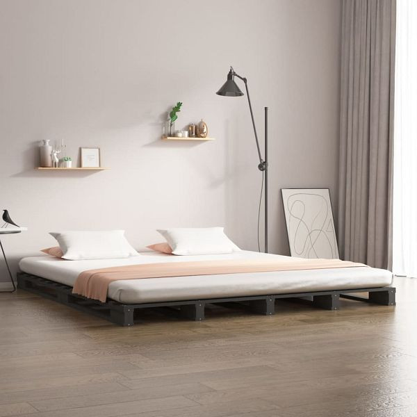 vidaXL Palettenbett Grau 140x190 cm Massivholz Kiefer, 821439