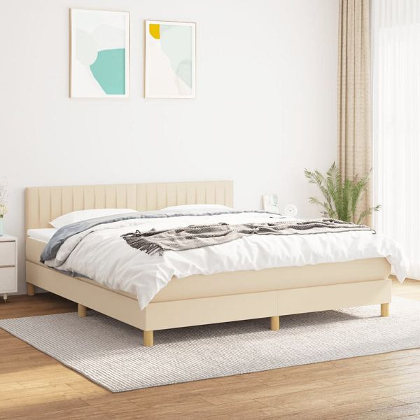 vidaXL Boxspringbett mit Matratze Creme 180x200 cm Stoff, 3140798