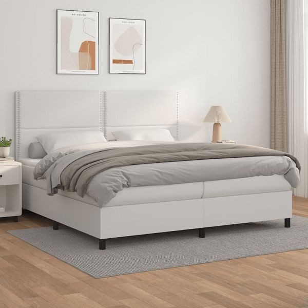 vidaXL Boxspringbett mit Matratze Weiß 200x200 cm Kunstleder, 3142804