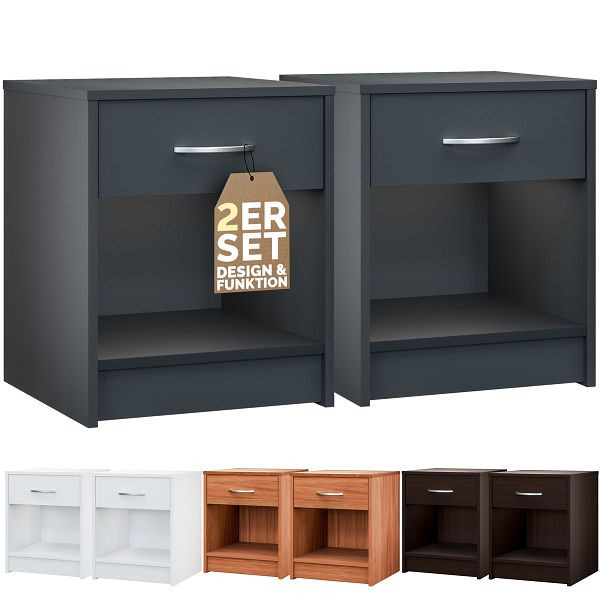 casaria Nachttisch Hamburg 2er-Set Anthrazit 50x40x35cm, 109671