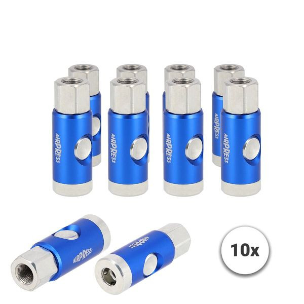 Airpress 10x Druckluft Sicherheitskupplung mit Druckknopf 1/4" Innengewinde EURO, E702-10