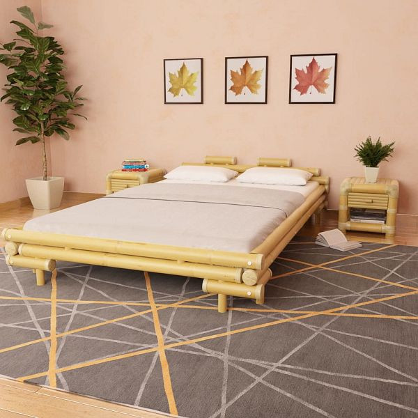 vidaXL Bettgestell Bambus 140x200 cm, Material: Bambus und natürliches Rattan, 247290
