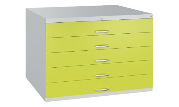 C+P Flachablageschrank Serie 7100_7200, H760xB1100xT765mm, 7035/0024, 5 Schubladenblenden doppelwandig, 7101-100 S10335