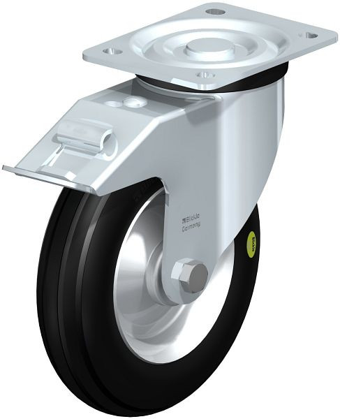 Blickle L-VW 202R-FI Stahlblech-Lenkrolle, mittelschwere Ausführung, mit Anschraubplatte & Feststeller, Weichgummi, Schwarz, 545145