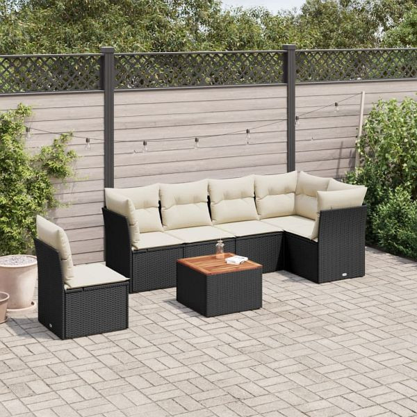 vidaXL 7-tlg. Garten-Sofagarnitur mit Kissen Schwarz Poly Rattan, 3223662