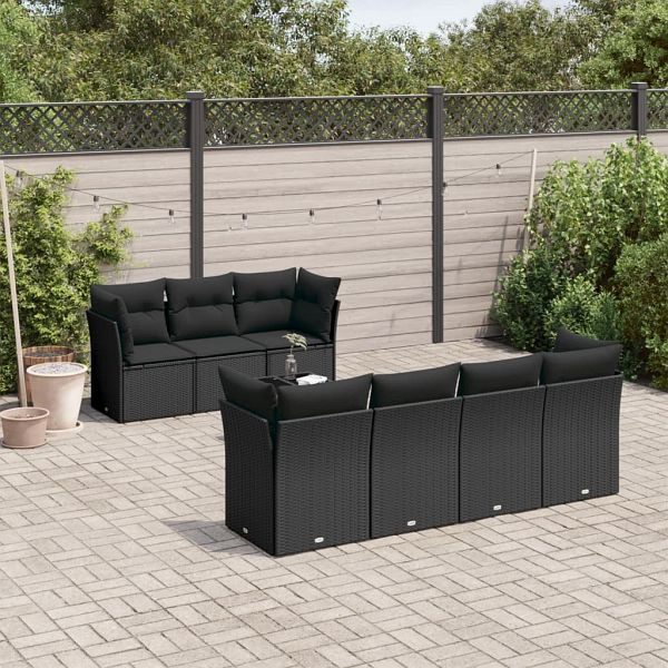 vidaXL 8-teilig Garten-Sofagarnitur mit Kissen Schwarz Poly Rattan, 3249114