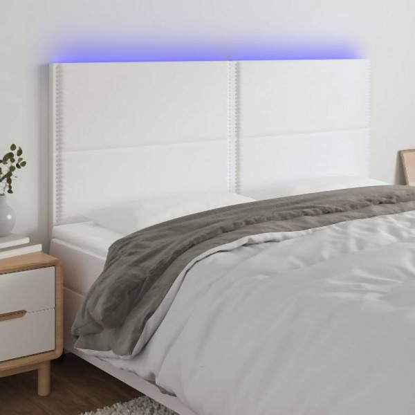 vidaXL LED Kopfteil Weiß 200x5x118/128 cm Kunstleder, 3122393