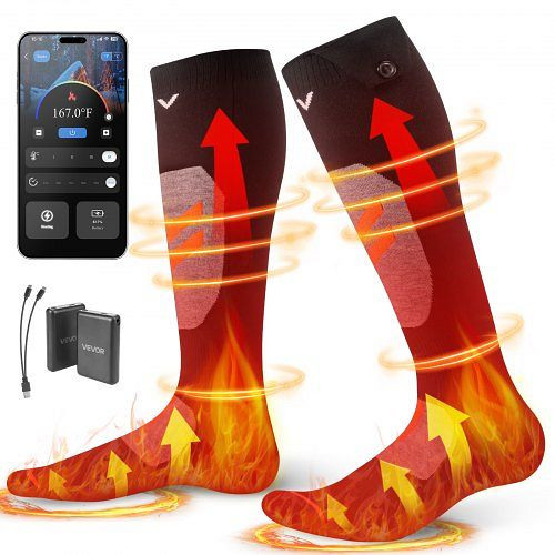 VEVOR Beheizte Socken Unisex, 5000 mAh Akku, 4 Heizstufen, APP-Steuerung, Outdoor, Camping, Wandern, Größe L, JRWJZXWLMAPP0RIN2001V9