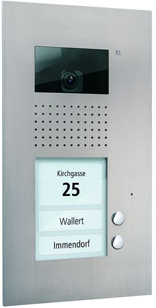 TCS Video Außenstation Serie AVU mit 2 Klingeltasten (rechtsbündig), 1-spaltig, UP Edelstahl, AVU14020-0030