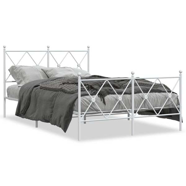 vidaXL Bettgestell mit Kopf- und Fußteil Metall Weiß 120x190 cm, 376566