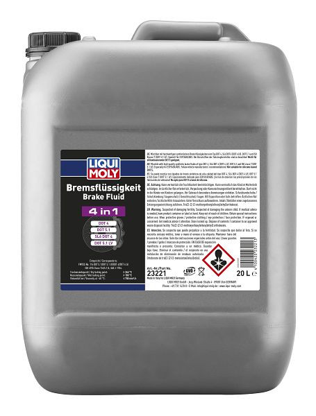 LIQUI MOLY Bremsflüssigkeit 4 in 1, Kanister Kunststoff, VE: 20 Liter, 23221