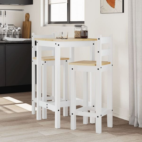vidaXL 3-teilig Bar-Set Weiß Massivholz Kiefer, 4005689