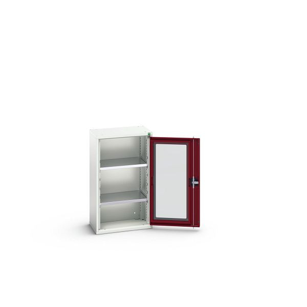 bott verso Flügeltürschrank mit Sichtfenster, mit 2 Fachböden, BxTxH: 525 x 350 x 900 mm, Lichtgrau / Purpurrot, 16926071.24