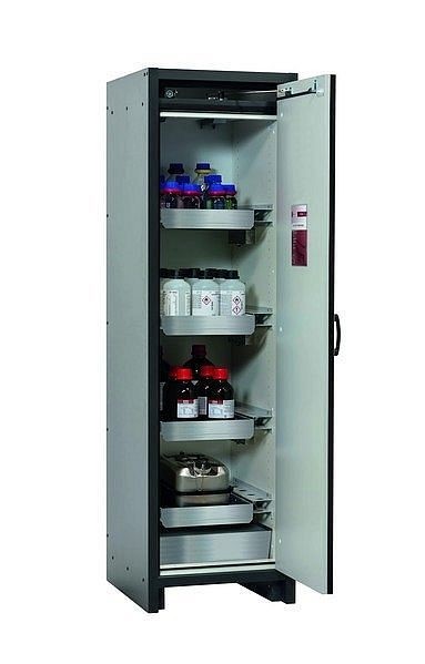 asecos Sicherheitsschrank Q-CLASSIC-30, Q30.195.056.R in lichtgrau RAL 7035 mit 3x Auszugswanne Standard (Edelstahl), 31007-061-33427