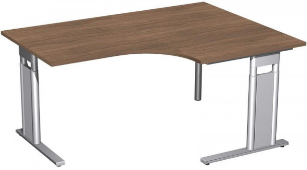 geramöbel PC-Schreibtisch rechts höhenverstellbar, C Fuß Blende optional, 1600x1200x680-820, Nussbaum/Silber, N-647319-NS