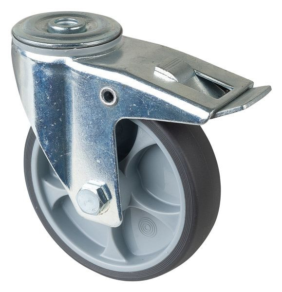 BS Rollen Transportrolle Lenkrolle mit Feststeller, thermoplastisches Gummirad grau, Rollenlager, Durchmesser: 120 mm, VE: 2 Stück, L121.B44.126