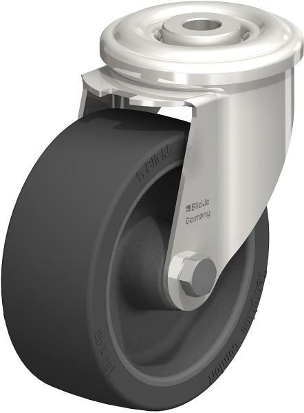 Blickle LIXR-POSI 100G-OF Hitzebeständige Edelstahl-Lenkrolle mit Rückenloch, Silikon-Gummi, Schwarz, 746542