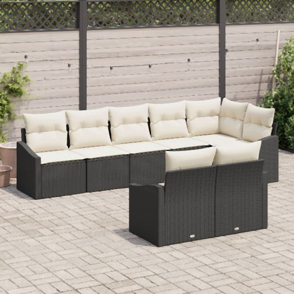 vidaXL 8-teiliges Garten-Esszimmer-Set mit Kissen Schwarz Poly-Rattan, 3355436
