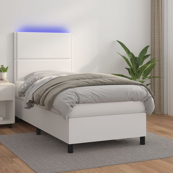 vidaXL Boxspringbett mit Matratze & LED Weiß 100x200 cm Kunstleder, 3135868