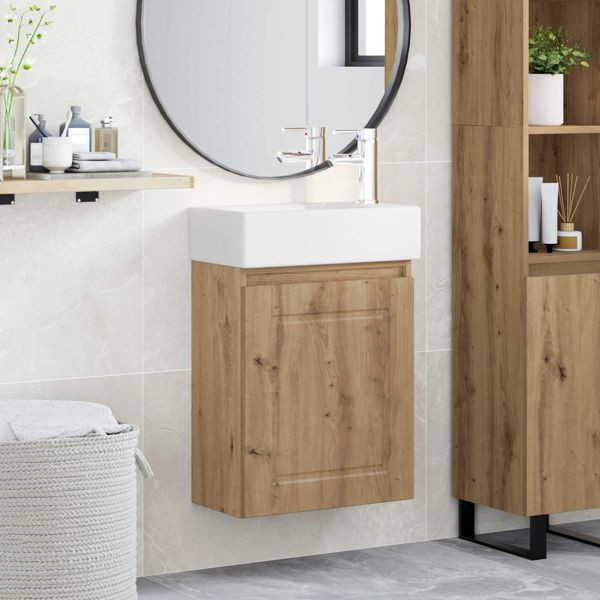 vidaXL Badezimmer Waschtischunterschrank mit Wasserhahn Artisan-Eiche, 889520