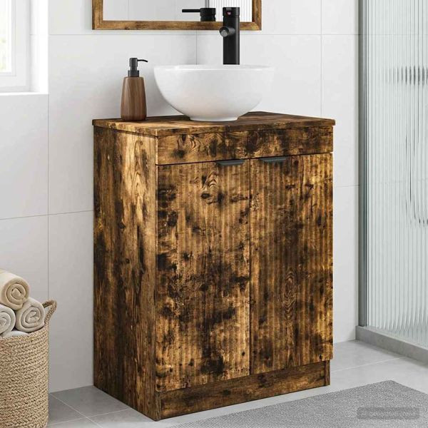 vidaXL Badezimmerschrank mit Waschbecken Geräucherte Eiche, 890143