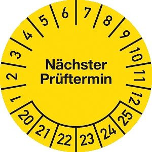 Moedel Prüfplakette Nächster Prüftermin 2020 - 2025, Folie, Ø 30 mm, VE: 500 Stück/Rolle, 92730
