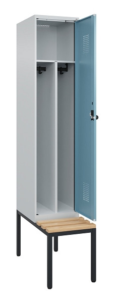 C+P Spind Evolo PLUS, 1 Abteile, 2120x400x815mm, 7035/0010, Haken 4, Drehriegel, Sitzfläche Buche-Hartholz, Sitzbank, Trennwand, 0490507-12F S10009