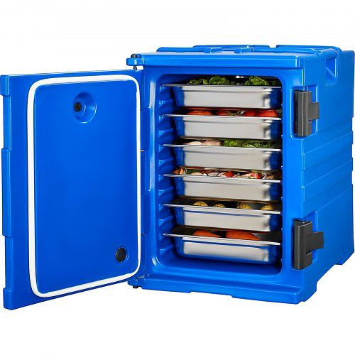 VEVOR Isolierter Warmhaltebehälter 90 L, mit Doppelschnallen & Griffen, Transportbox für Kantine, blau, SPBWXLSLLDPE2ZZ3JV0